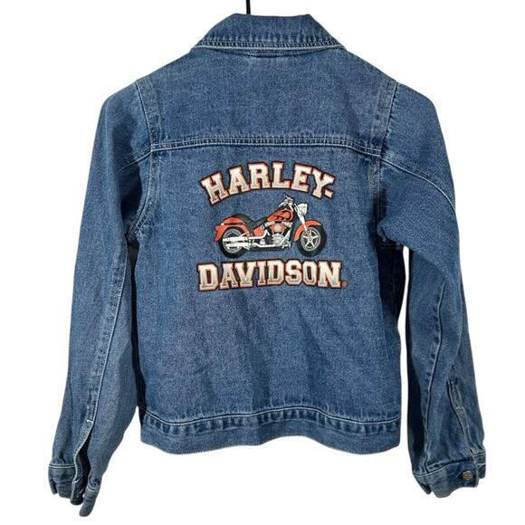 Harley Davidson Motorcycle Blue Jean Denim Logo Trucker Jacket Big Kid 12/14 - Picture 5 of 12